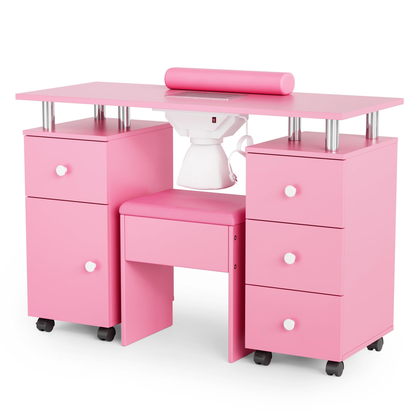 OmySalon MT-DCCH Nail Manicure Table and Chair Set w/Electric Dust Collector & Wrist Rest