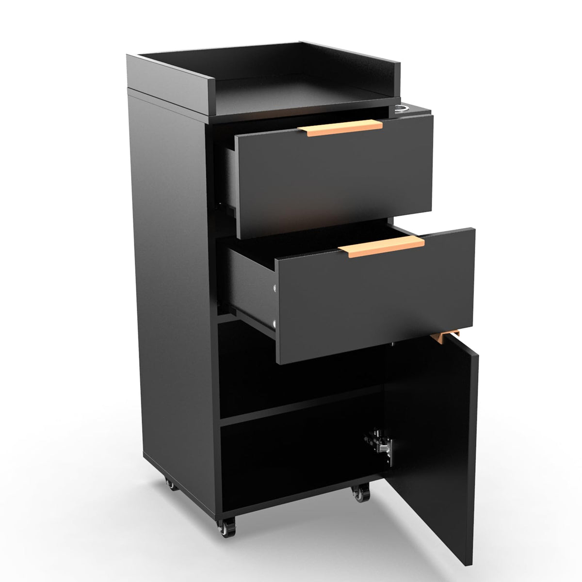 OmySalon ST-2001 Wooden Mobile Salon Trolley Cart w/Wheels & 2 Drawers 1 Storage Cabinet