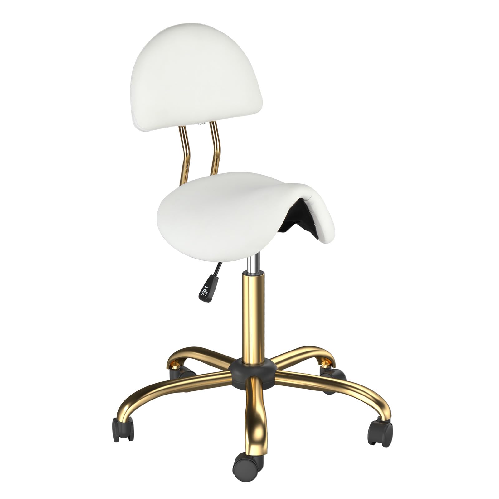 OmySalon Hydraulic Adjustable Rolling Saddle Stool with Back Support