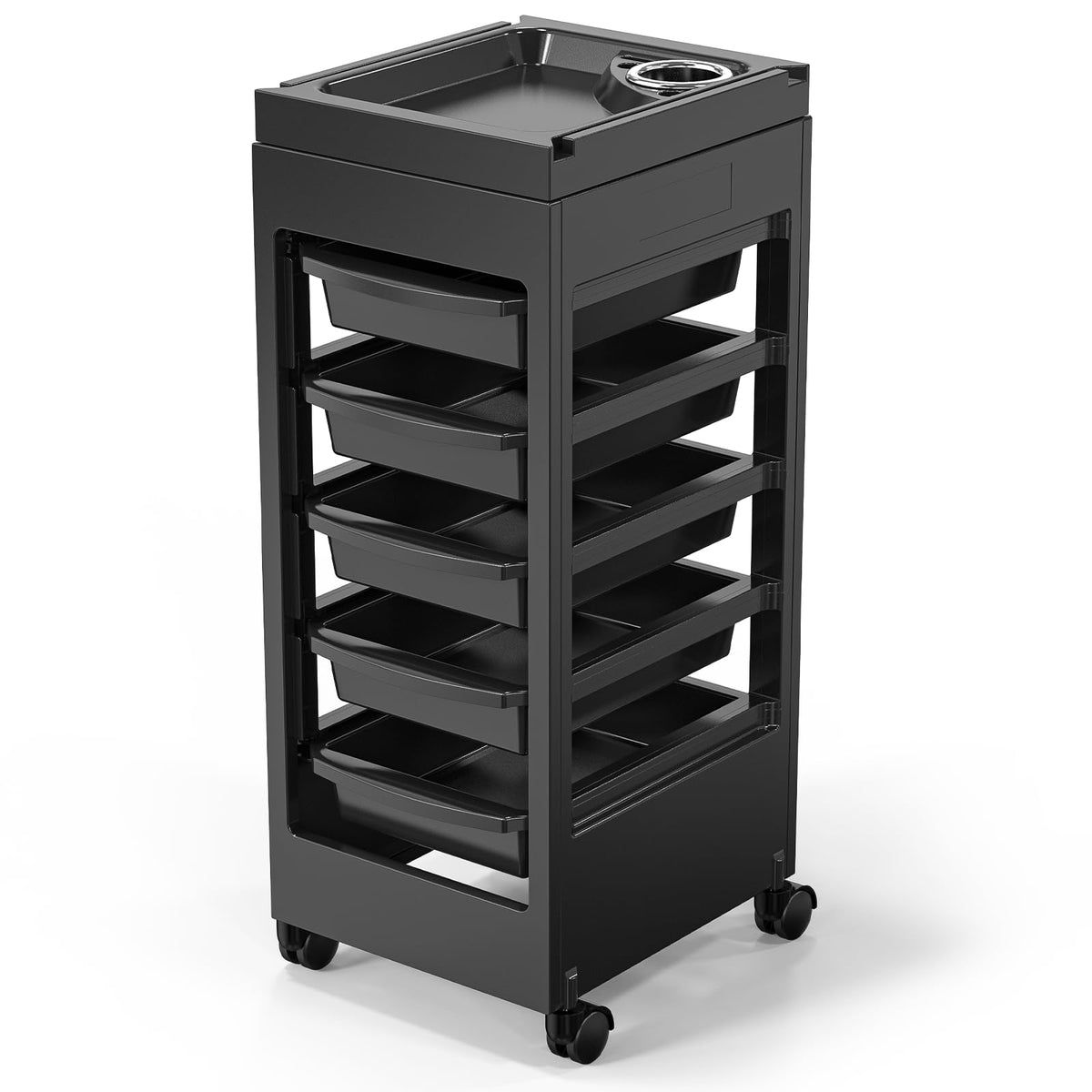 OmySalon Rolling Salon Trolley Cart w/Wheels & 5 Drawers Hair Dryer Holders