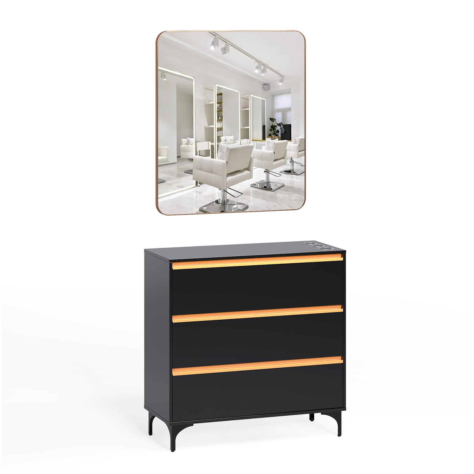 フォーカススリム for salon OmySalon HSCSM Salon Styling Storage Station w/Square Mirror & 3 Drawe