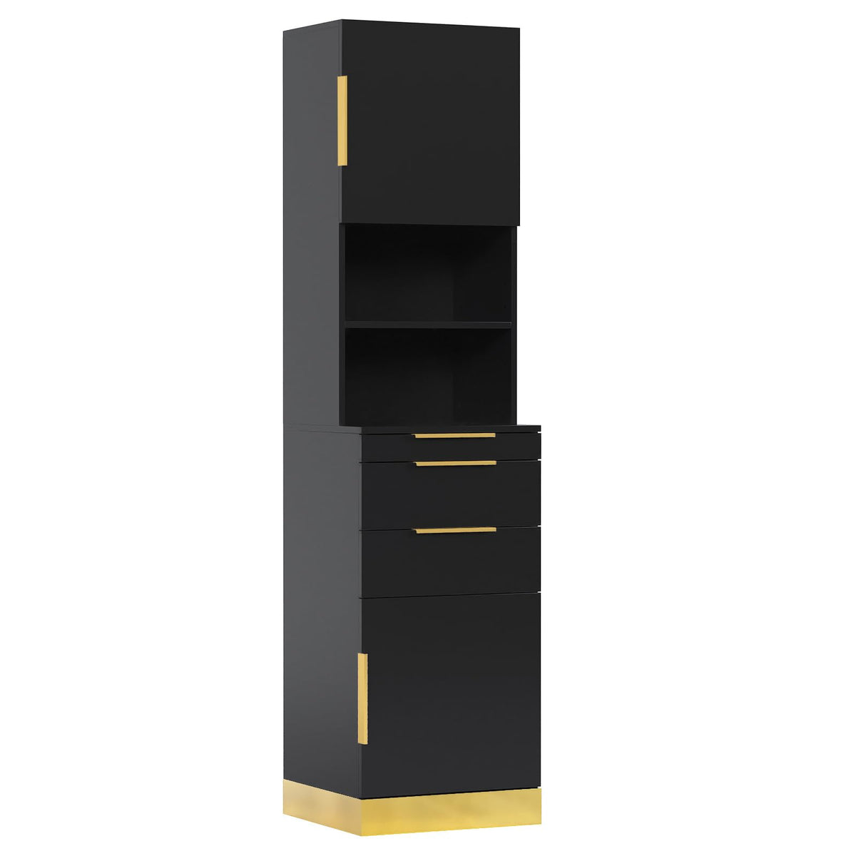 OmySalon HSCS Barber Storage Station Cabinet with 2 Drawers 2 Cabinets 2 Open Shelves 3 Hair Dryer Holders