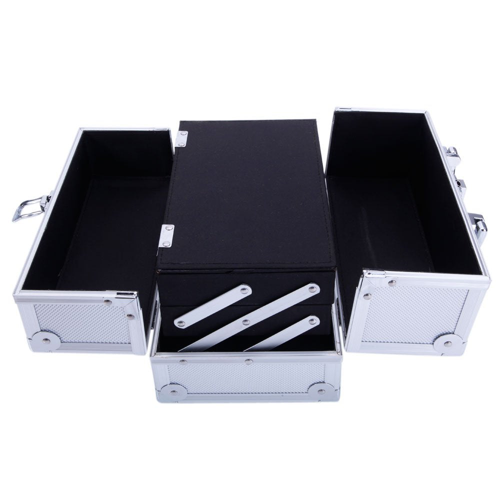 OmySalon SM-2176 Portable Handle Large Storage Lockable Cosmetic Makeup Train Case with Mirror Lock
