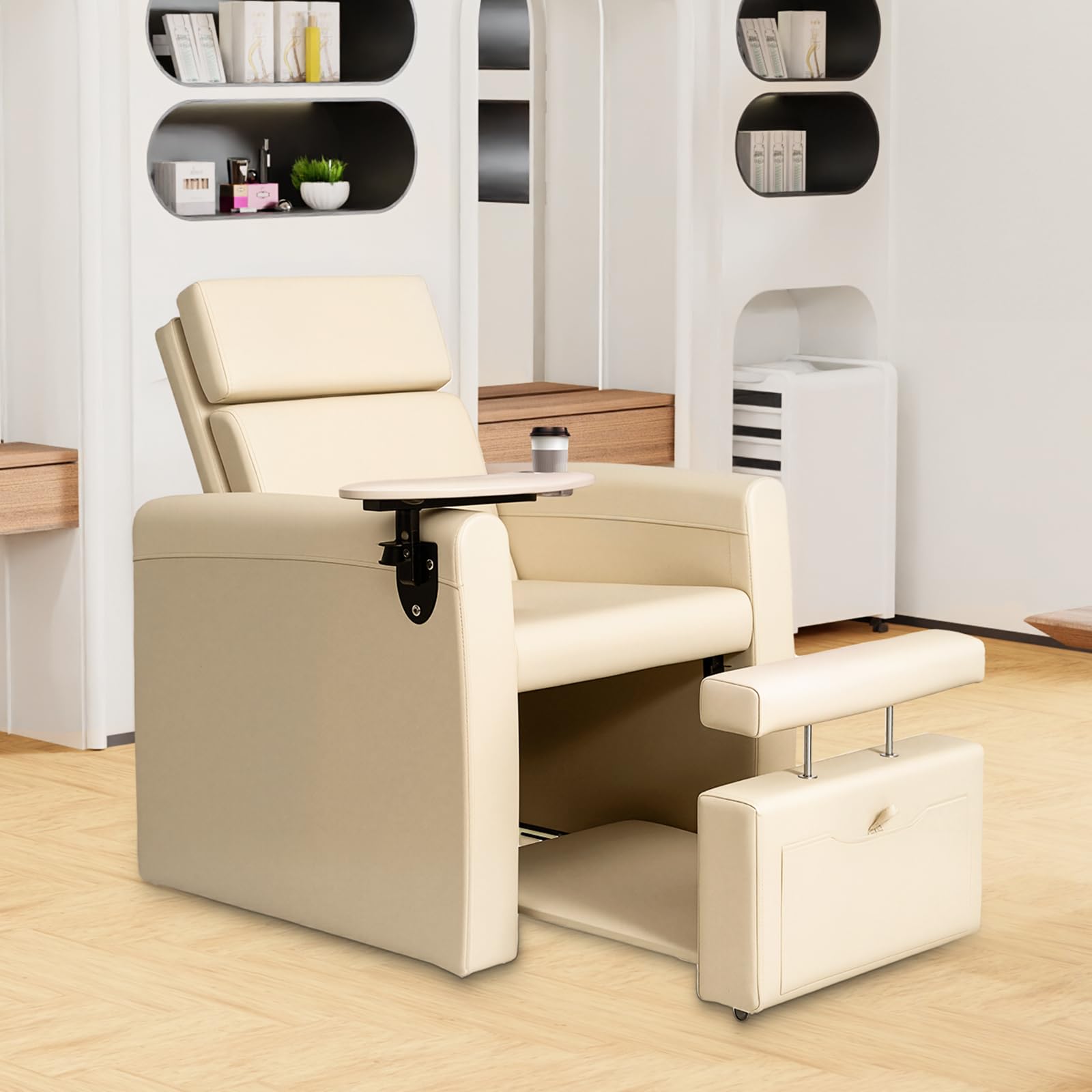 OmySalon PCE-WR Professional Full-Floor Support Electric Pedicure Chair with Adjustable Backrest & Hidden Storage Platfo