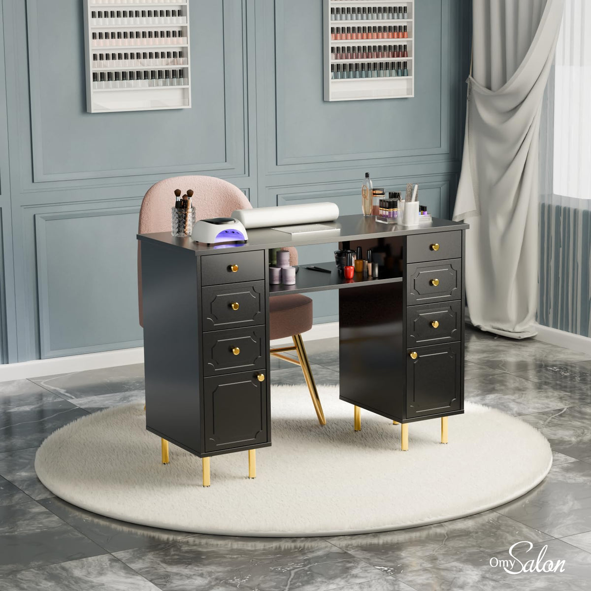 OmySalon MT-FORMED Nail Manicure Table w/Electric Dust Collector & Wrist Rest