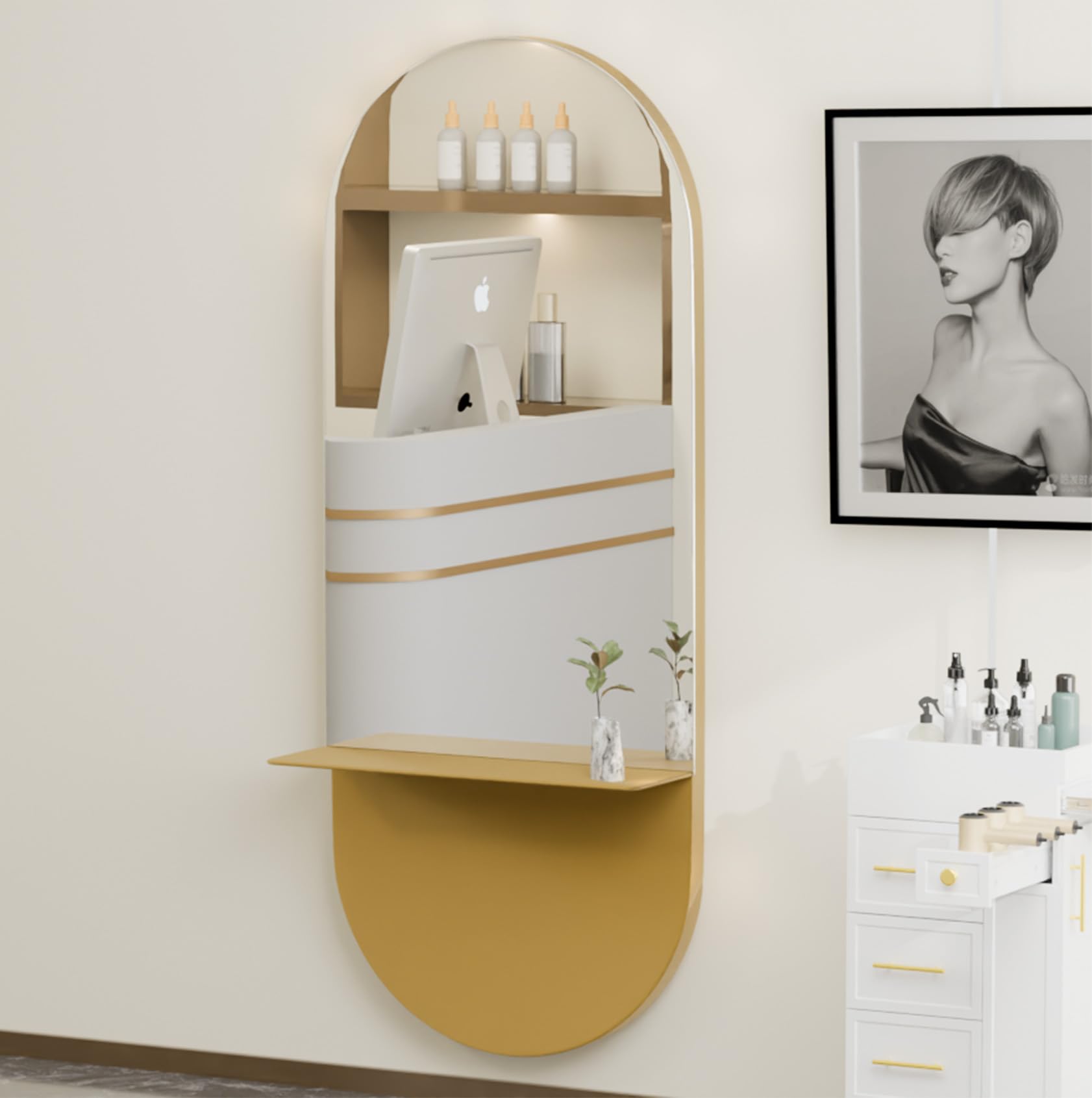 OmySalon SMC Large Oval Wall Mounted Full Body Mirror with Removable Shelf
