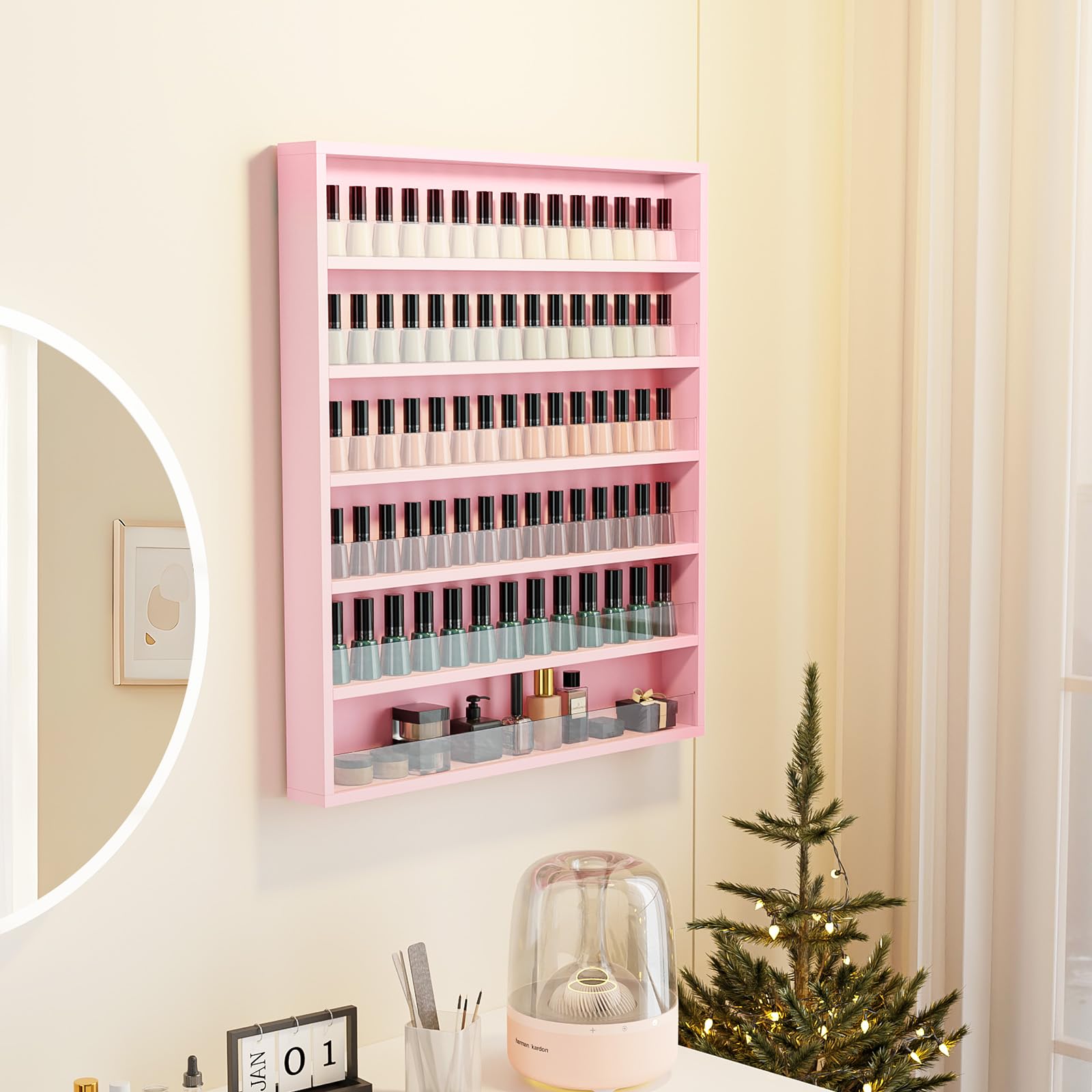 OmySalon 6 Layers Wall Mount Nail Polish Organizer Rack w/Acrylic Baffle