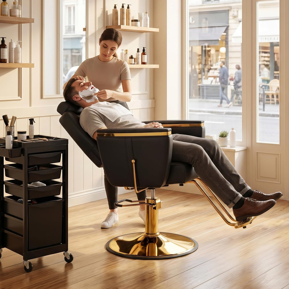 OmySalon SC3801 All Purpose Heavy Duty Hydraulic Reclining Salon Chair with Headrest
