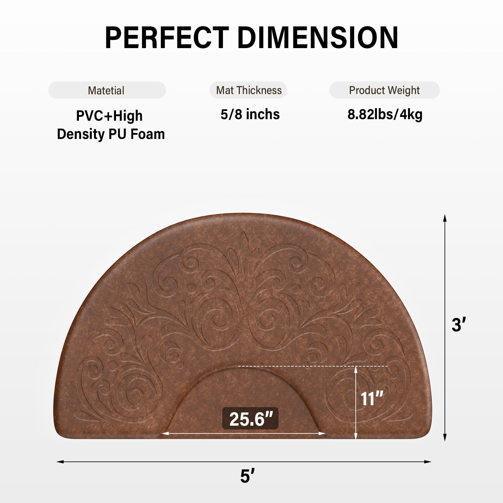 OmySalon 3'x5' Semi-Circle 3D Embossed Anti-Fatigue Salon Mat with Round Cutout 5/8" Thick