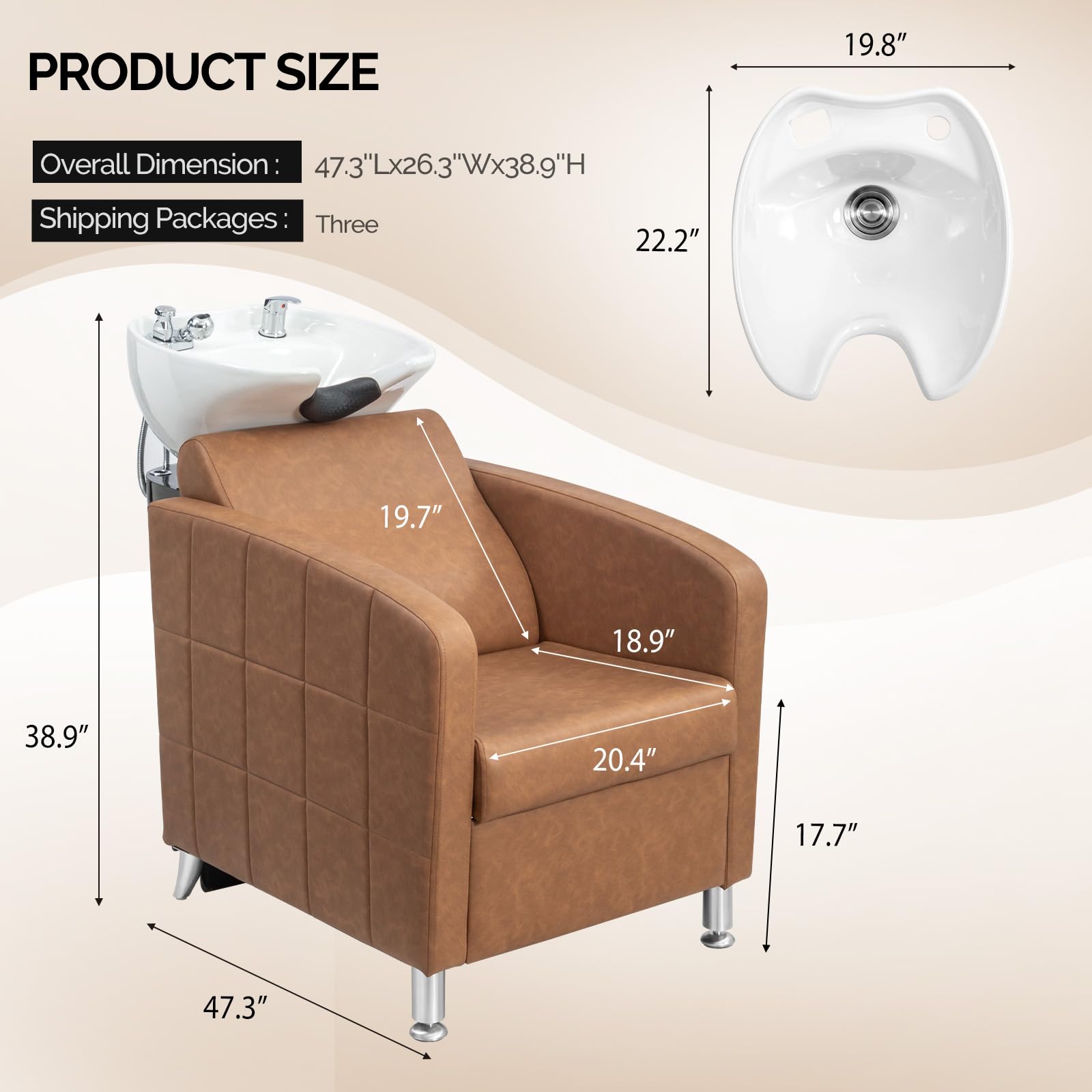 OmySalon BU1401 Salon Shampoo Bowl and Chair Backwash Unit with Extra Wide Seat & Porcelain Hair Washing Sink