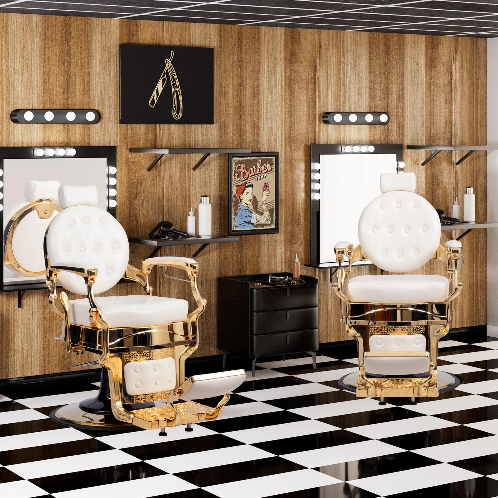 OmySalon BC1601 Vintage Style Heavy Duty Hydraulic Recline Barber Chair