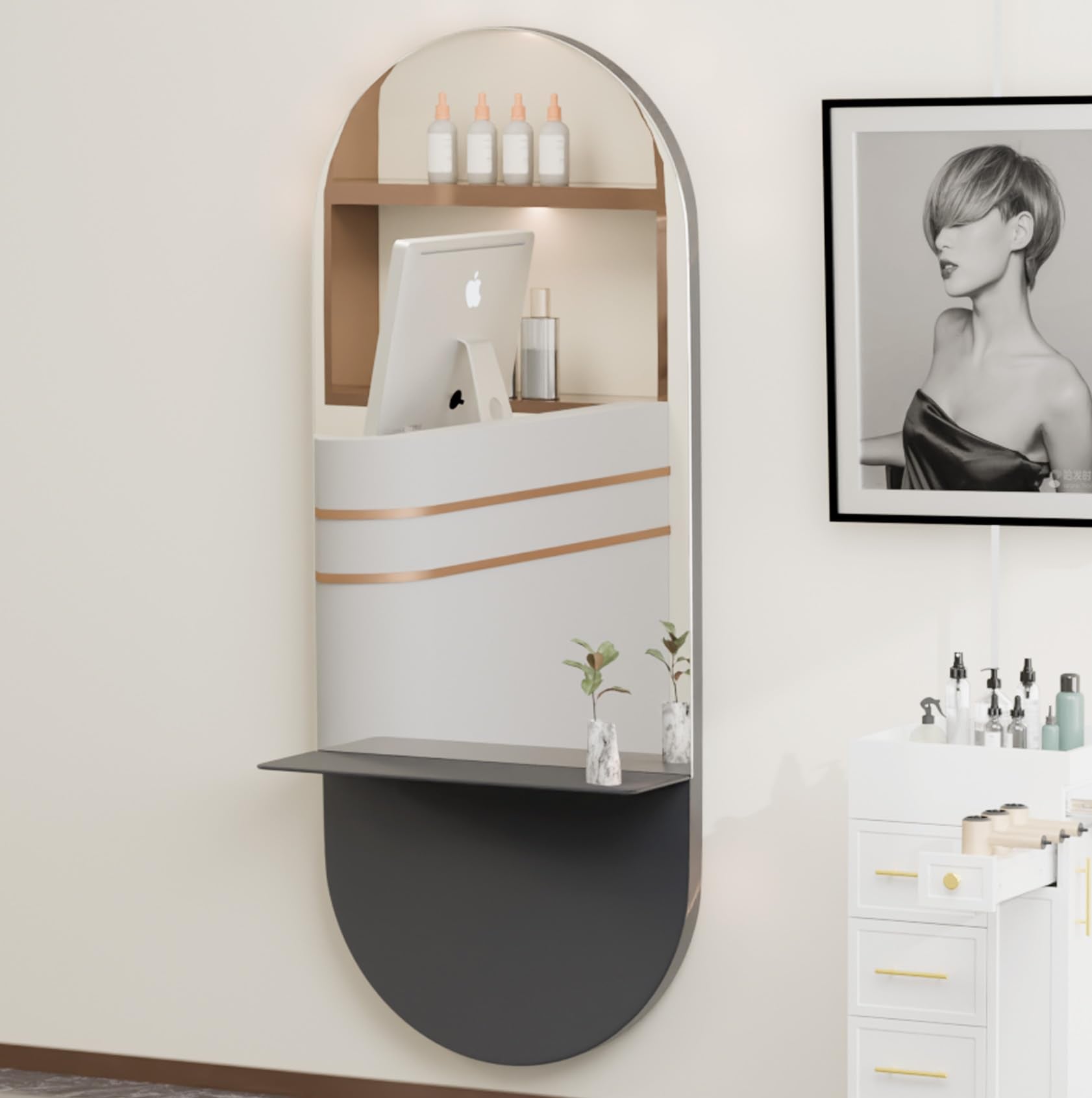 OmySalon SMC Large Oval Wall Mounted Full Body Mirror with Removable Shelf