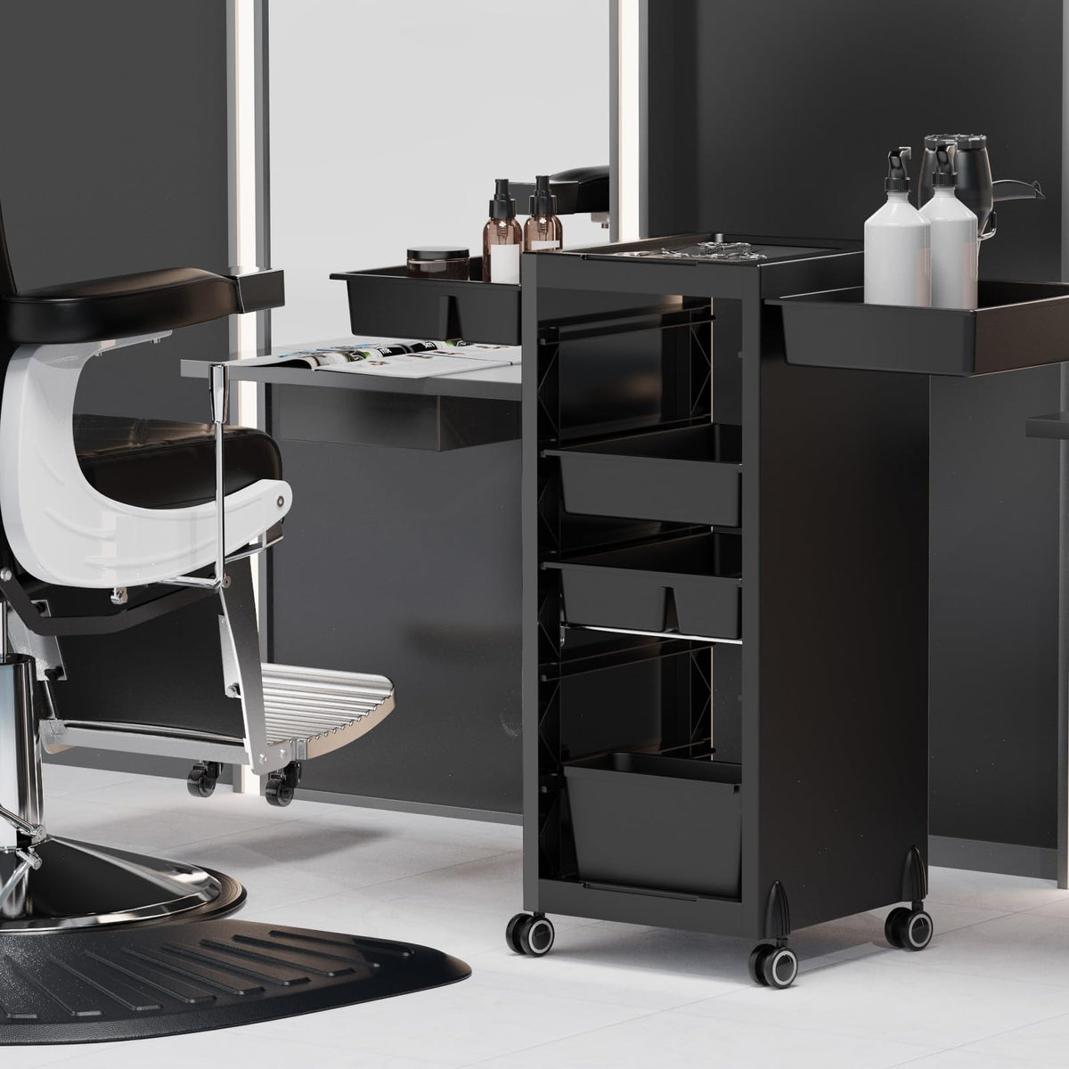 OmySalon ST1801 Rolling Salon Trolley Cart w/Wheels & 6 Drawers Hair Dryer Holders