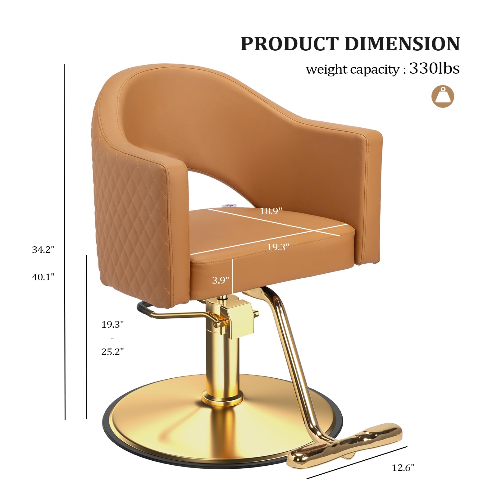 OmySalon SC3401 Heavy Duty 360° Swivel Styling Chair with Rhombus Stitch Pattern Back & Gold Footrest