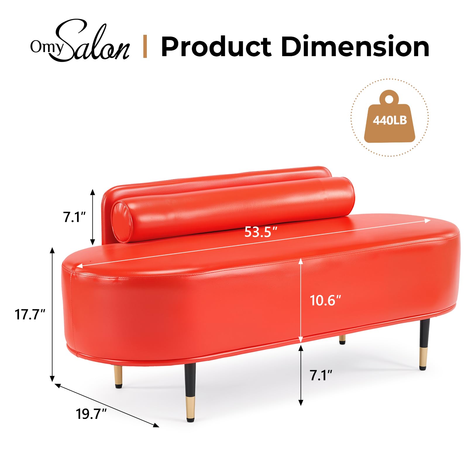 OmySalon WRB1601 53.5in Faux Leather Waiting Room Reception Bench Chair with Low Back