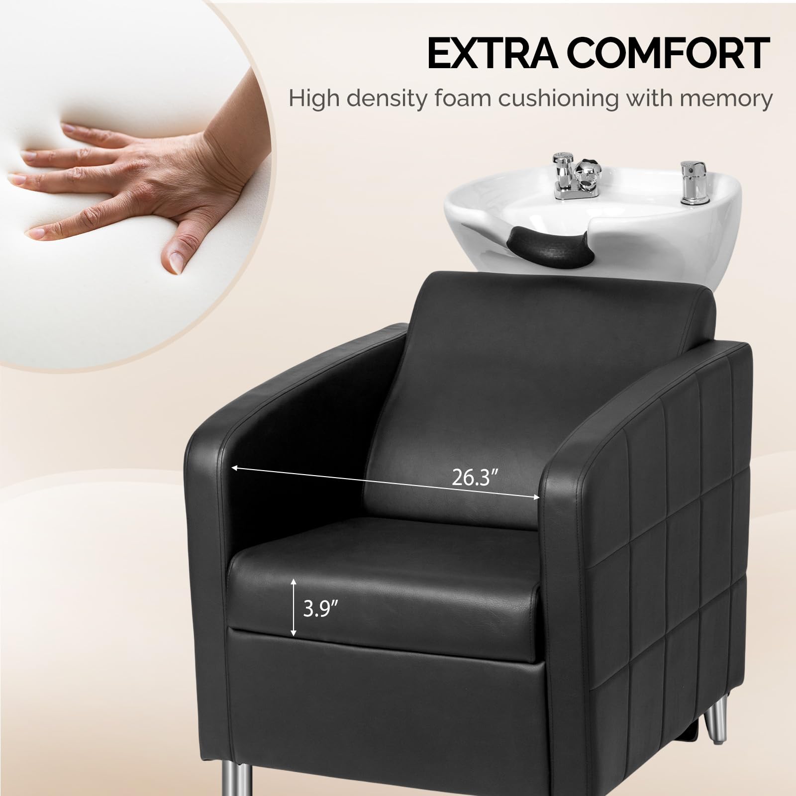 OmySalon BU1401 Salon Shampoo Bowl and Chair Backwash Unit with Extra Wide Seat & Porcelain Hair Washing Sink