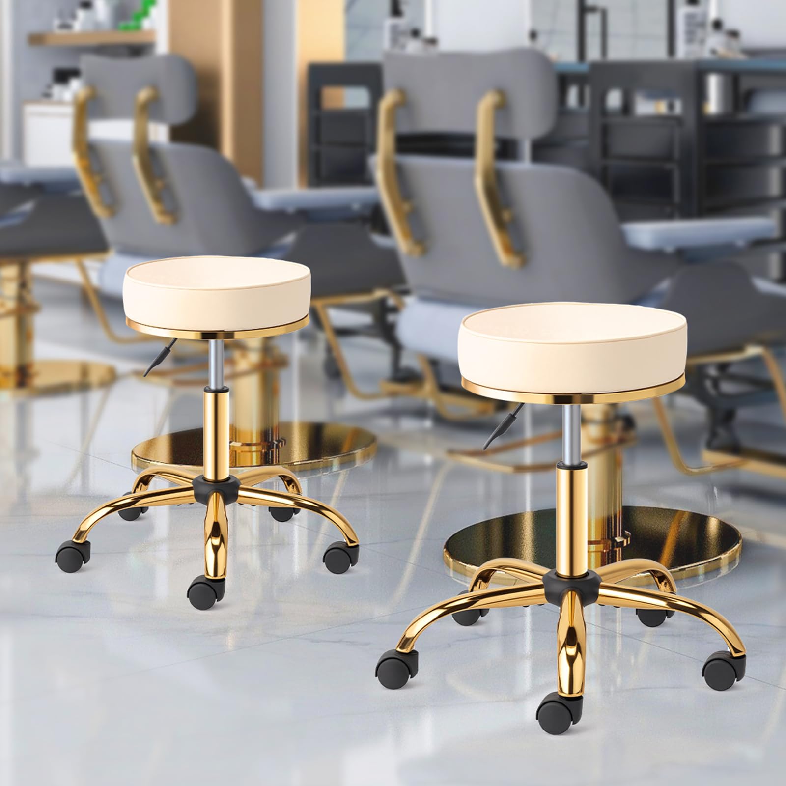 OmySalon Luxury 360° Swivel Hydraulic Adjustable Rolling Round Stool with Wheels