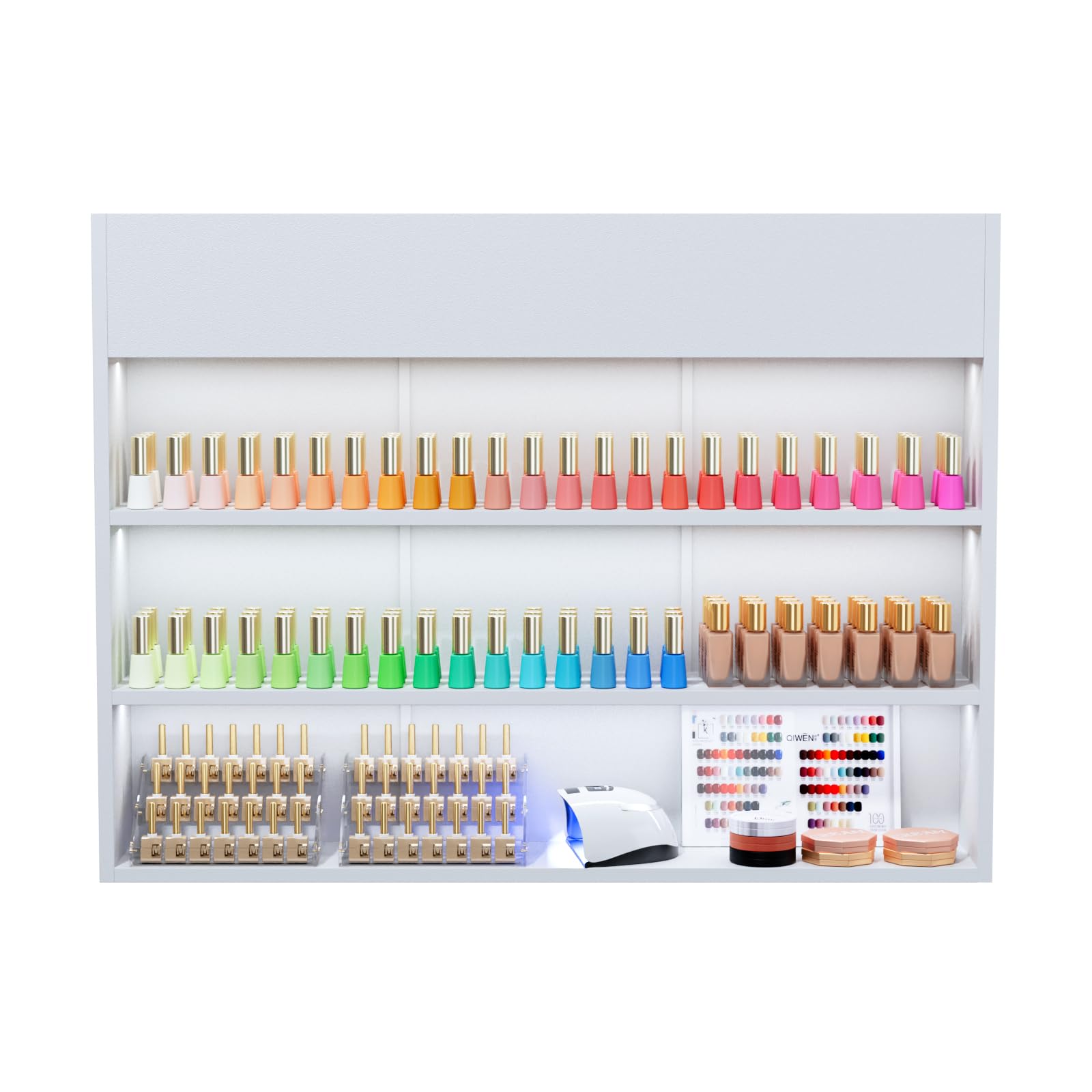 OmySalon 3-Tier Wall Mount LED Wooden Nail Polish Organizer Shelf with USB Touch Control