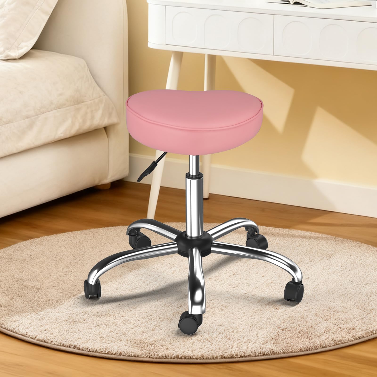 OmySalon 360° Swivel Heart-Shaped Hydraulic Rolling Salon Stool with Wheels
