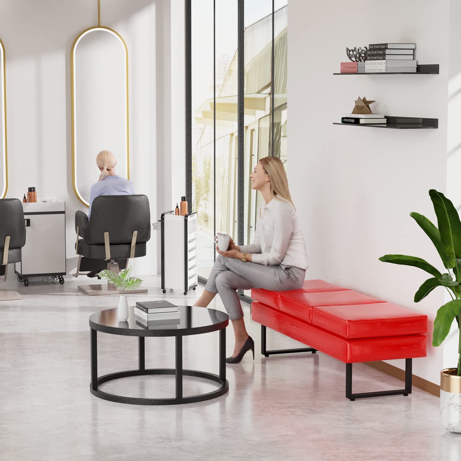 OmySalon WB Modern Reception Waiting Room Bench Chair with Thickened Iron Leg for Beauty Barber Salon SPA Office