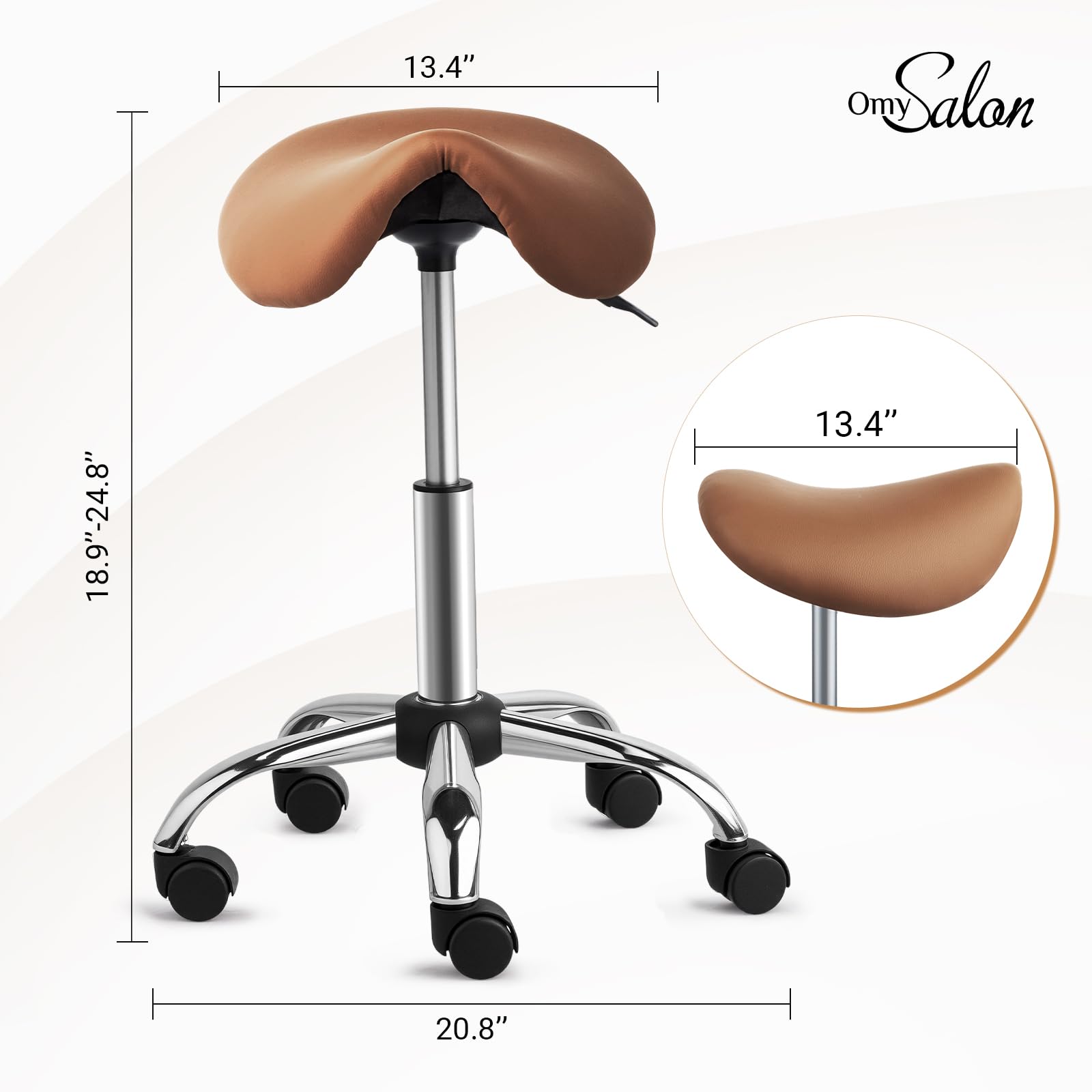 OmySalon Hydraulic Adjustable Rolling Saddle Stool with Swivel Wheels