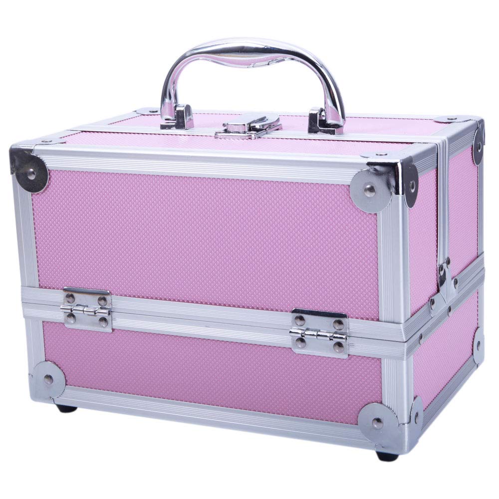 OmySalon SM-2176 Portable Handle Large Storage Lockable Cosmetic Makeup Train Case with Mirror Lock