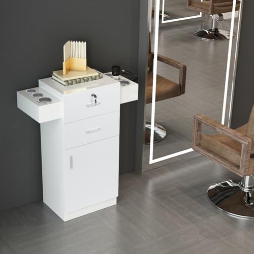 OmySalon HSC-10 Free Standing Wooden Salon Barber Station Cabinet w/2 drawers 1 Cabinet 6 Hair Dryer Holders