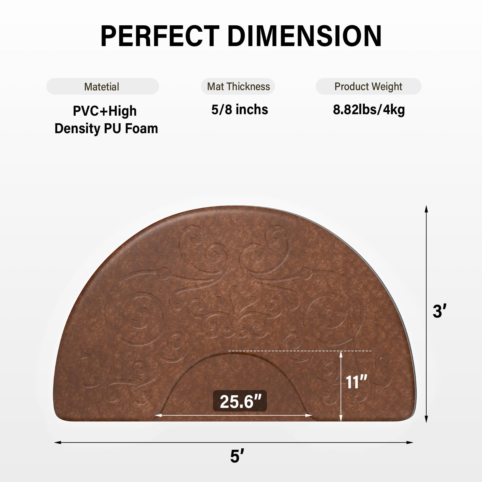 OmySalon 3'x5' Semi-Circle 3D Embossed Anti-Fatigue Salon Mat with Round Cutout 5/8" Thick
