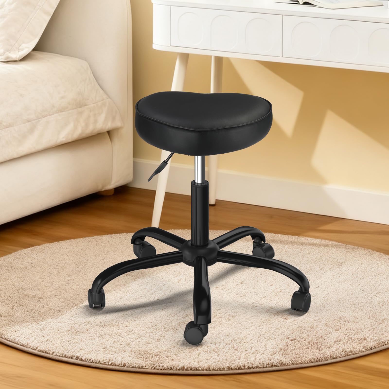 OmySalon 360° Swivel Heart-Shaped Hydraulic Rolling Salon Stool with Wheels