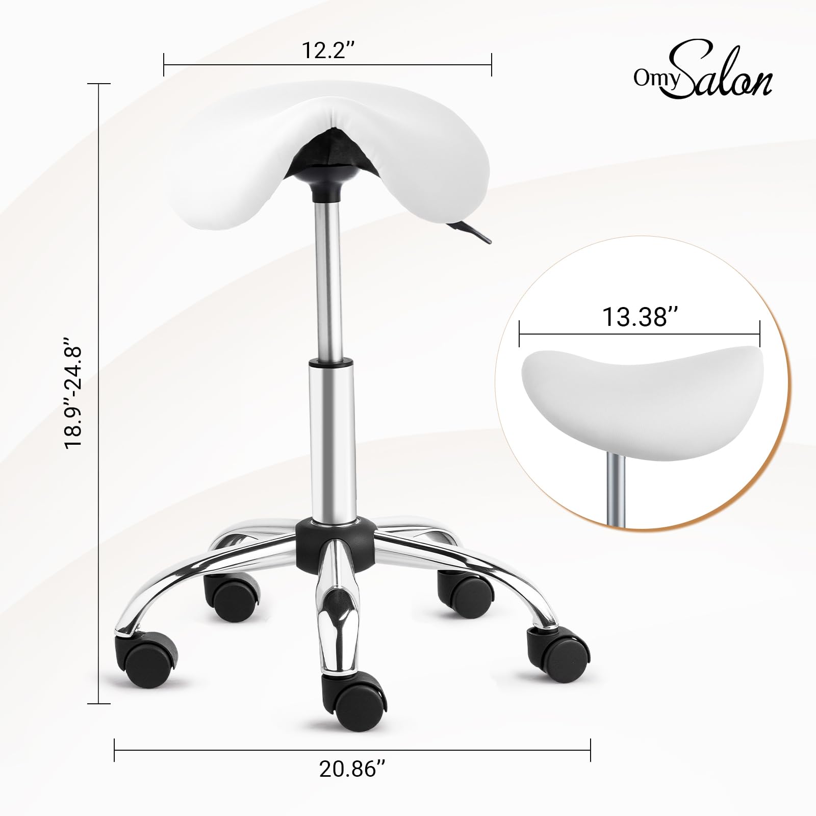 OmySalon Hydraulic Adjustable Rolling Saddle Stool with Swivel Wheels