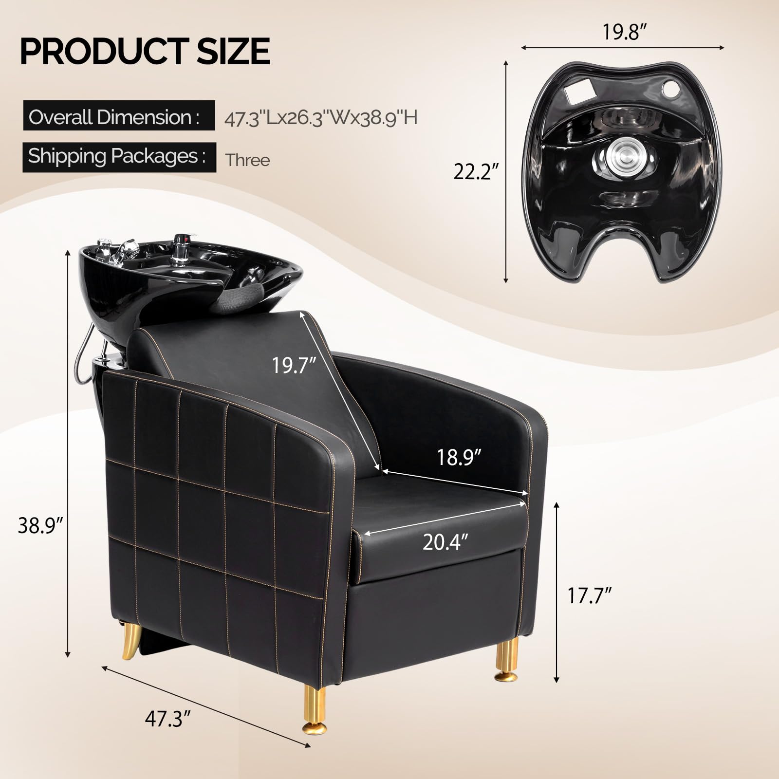 OmySalon BU1401 Salon Shampoo Bowl and Chair Backwash Unit with Extra Wide Seat & Porcelain Hair Washing Sink