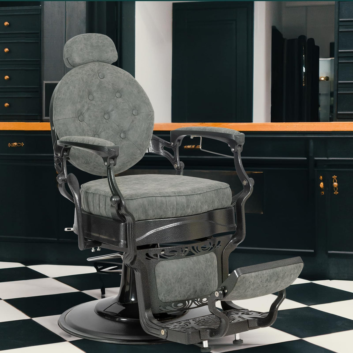 OmySalon PH697 Vintage Style Heavy Duty Hydraulic Recline Barber Chair