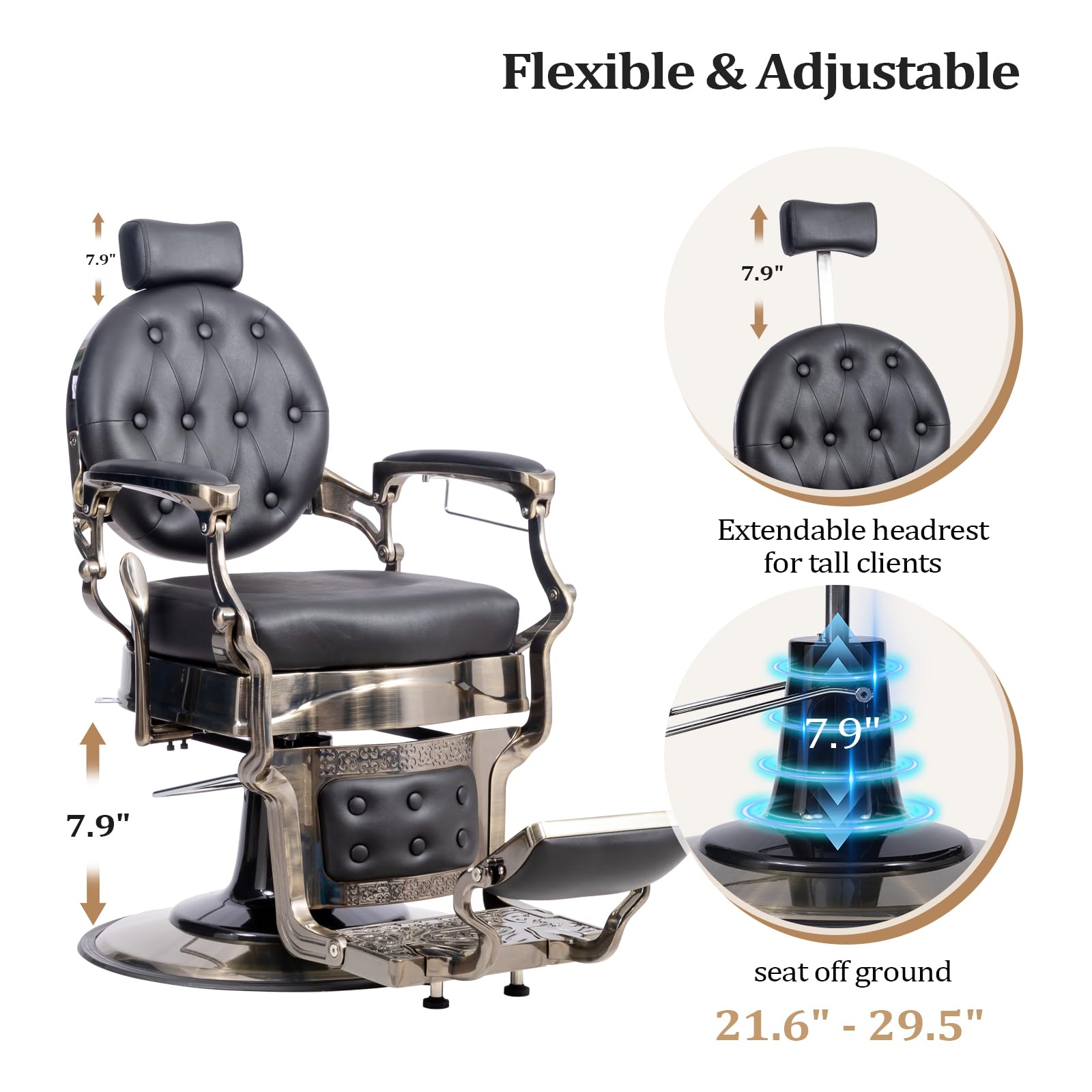 OmySalon BC1601 Vintage Style Heavy Duty Hydraulic Recline Barber Chair