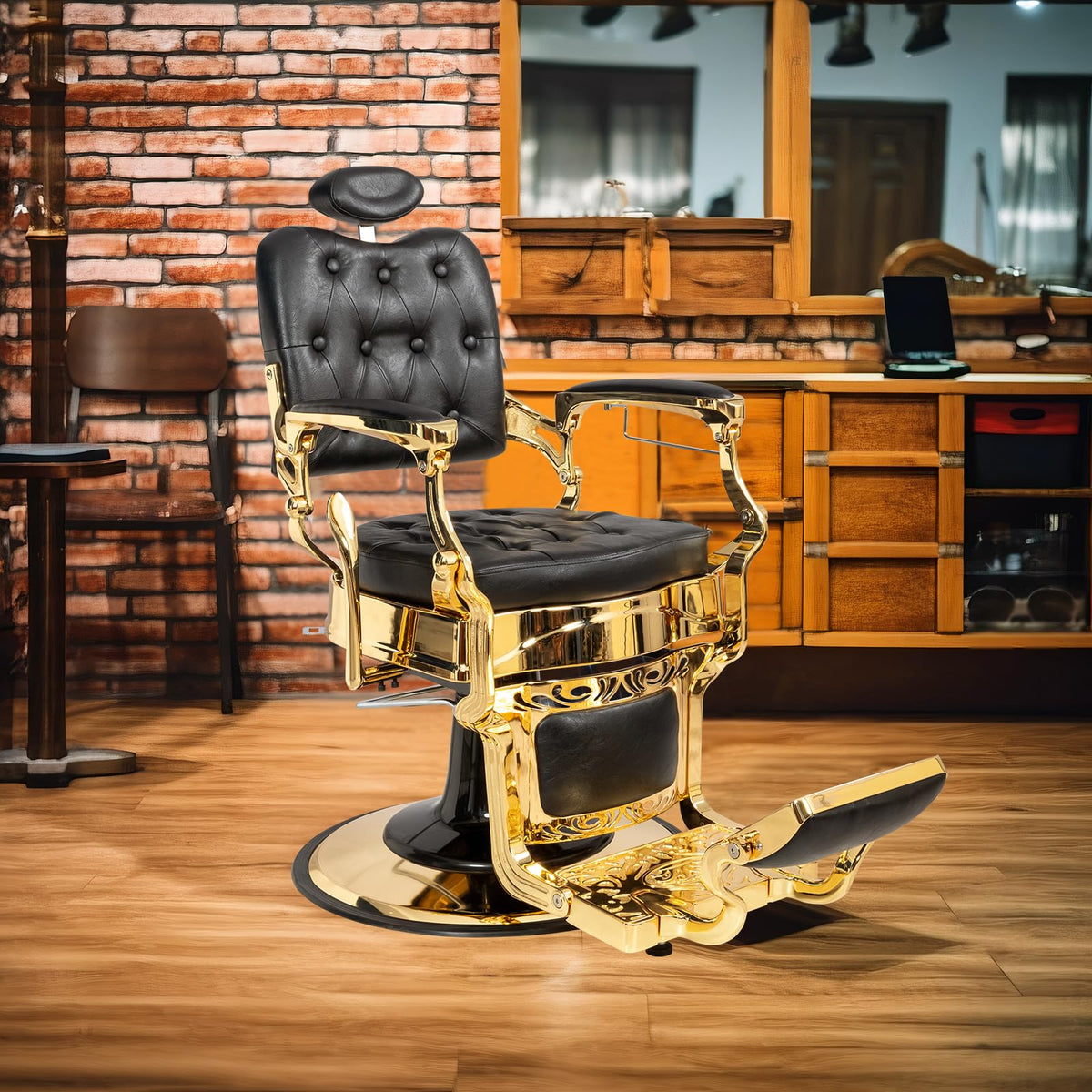 OmySalon PH705 Vintage Style Heavy Duty Hydraulic Recline Square Backrest Barber Chair