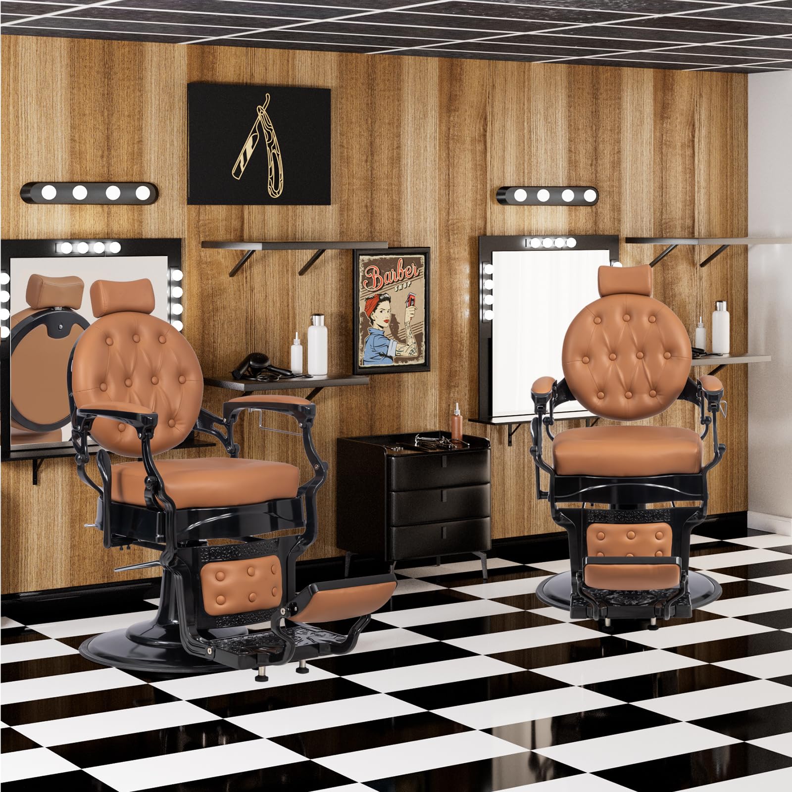 OmySalon BC1601 Vintage Style Heavy Duty Hydraulic Recline Barber Chair