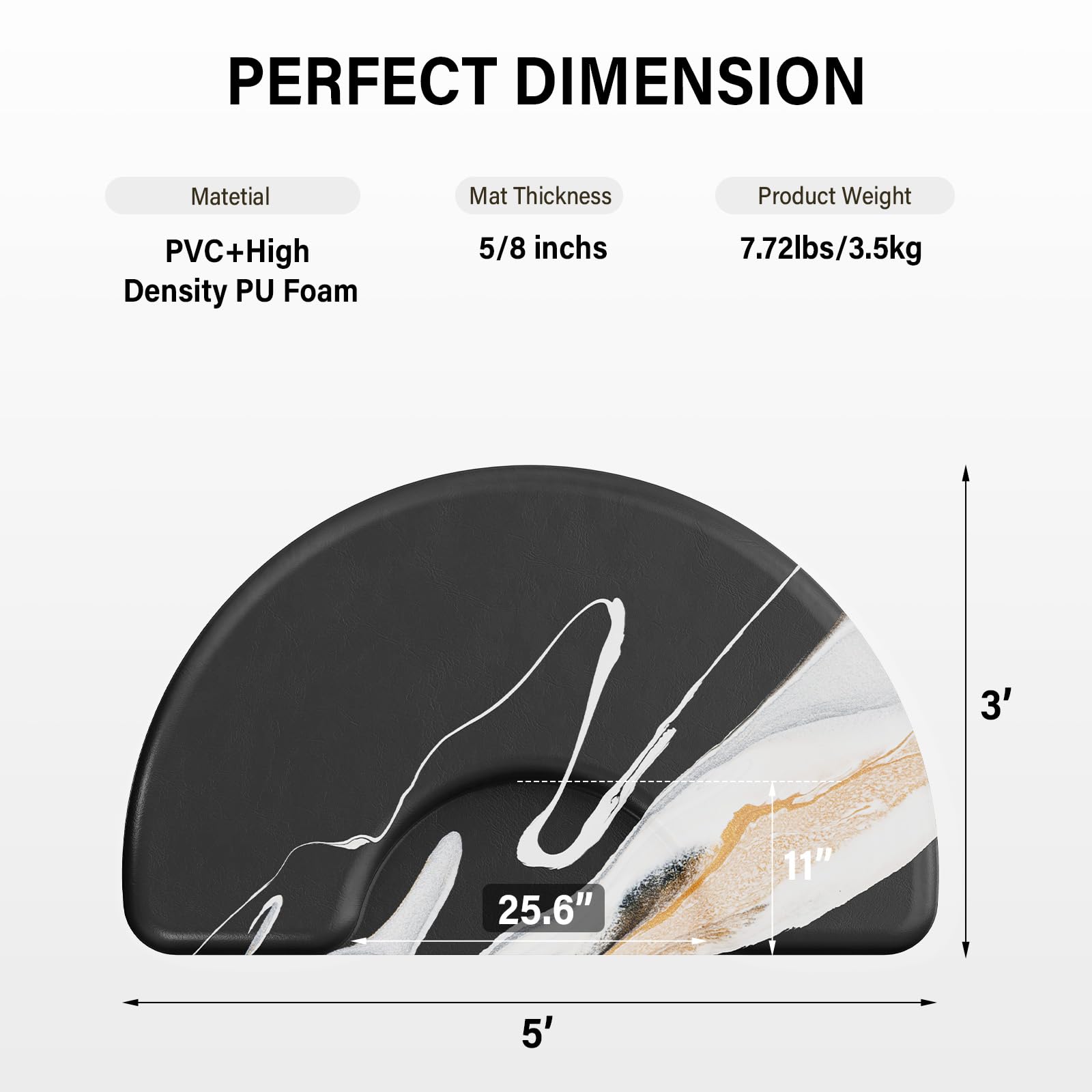 OmySalon 3'x5' Semi Circle Salon Anti Fatigue Mat with Round Cutout 5/8" Thick