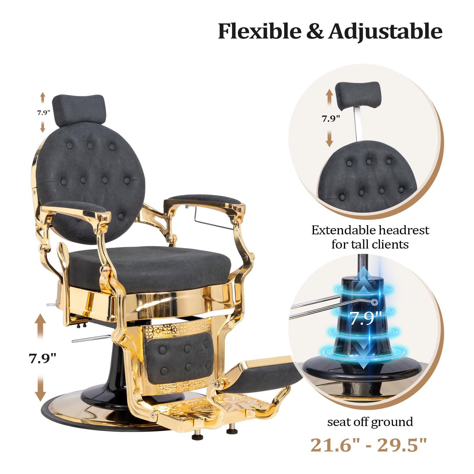 OmySalon BC1601 Vintage Style Heavy Duty Hydraulic Recline Barber Chair