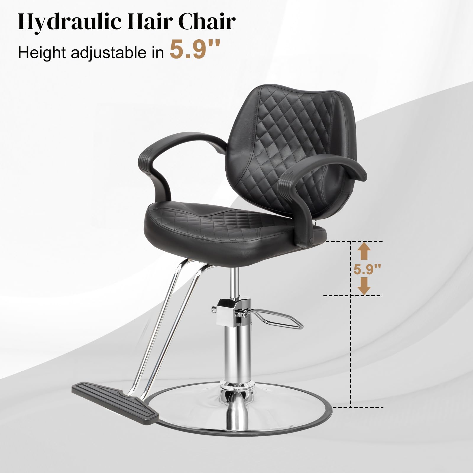 OmySalon SC2901 Ergonomic 360-Degree Swivel Hydraulic Hair Stylist Salon Chair with Curved Armrests