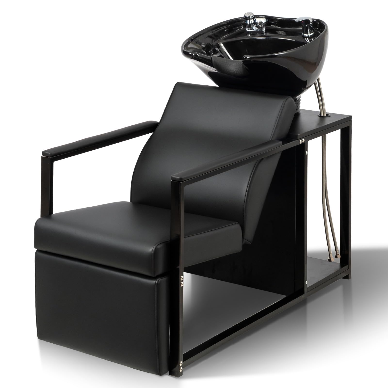 OmySalon BU2301 Salon Shampoo Backwash Chair Unit with Porcelain Bowl & Storage Shelf