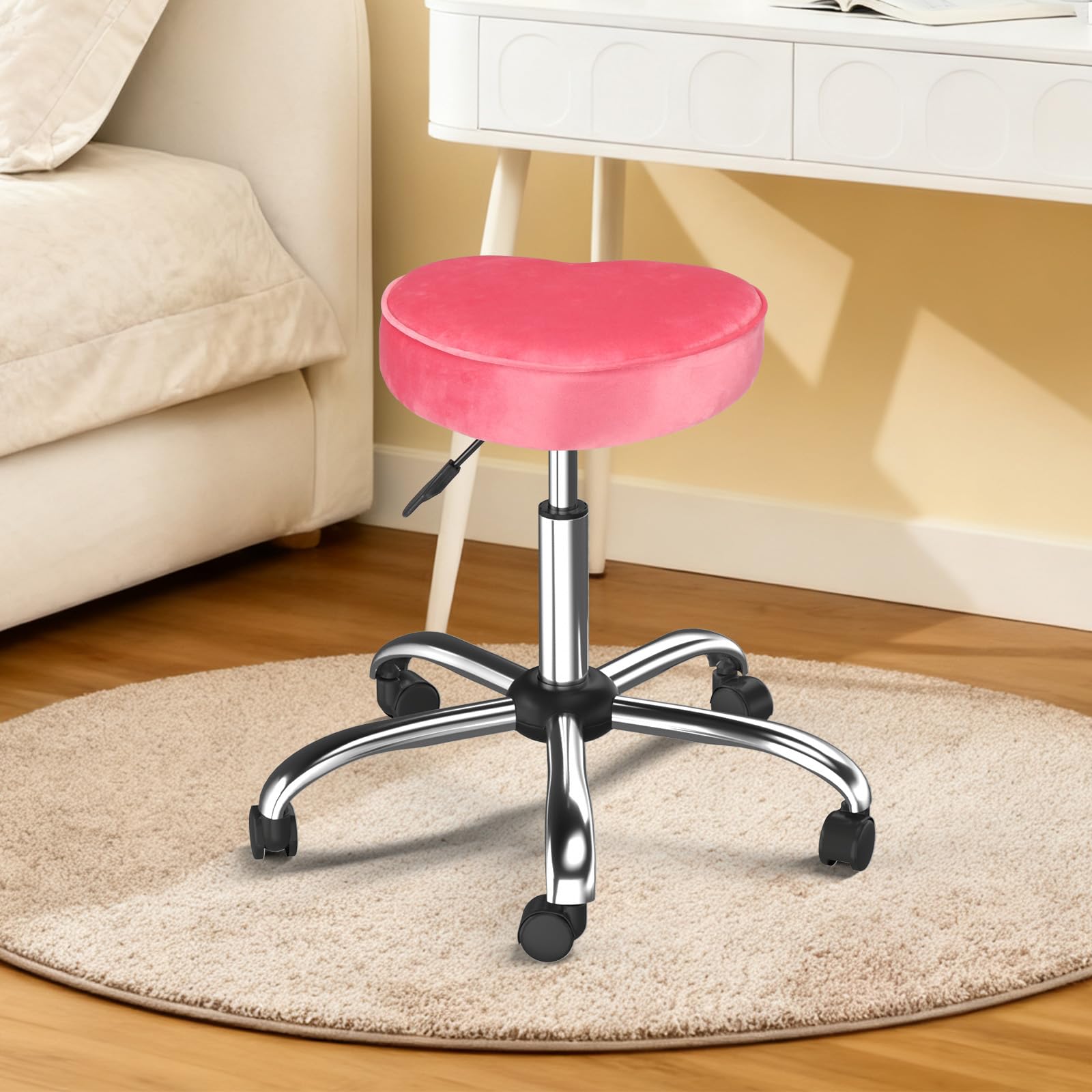 OmySalon 360° Swivel Heart-Shaped Hydraulic Rolling Salon Stool with Wheels