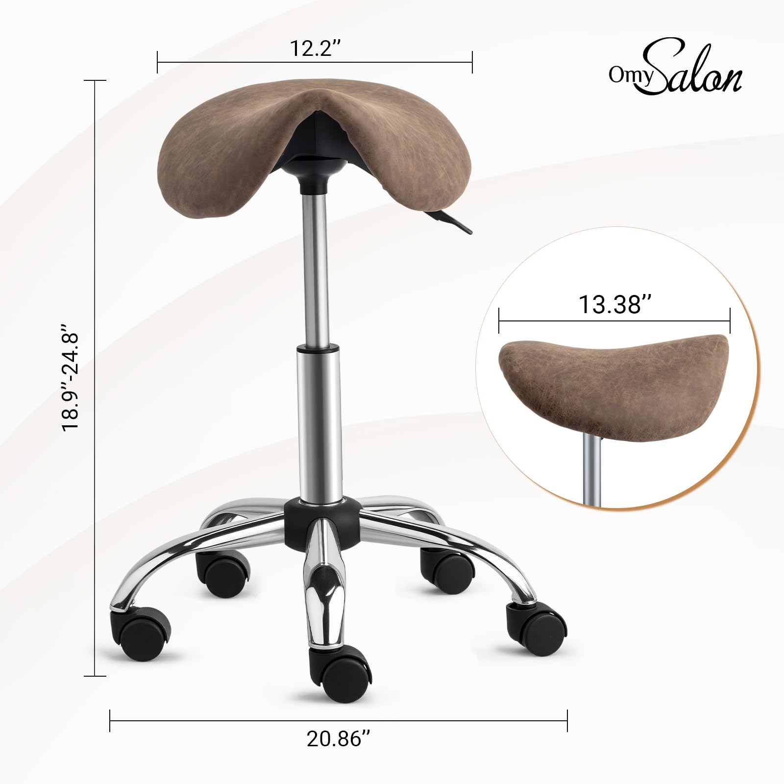 OmySalon Hydraulic Adjustable Rolling Saddle Stool with Swivel Wheels