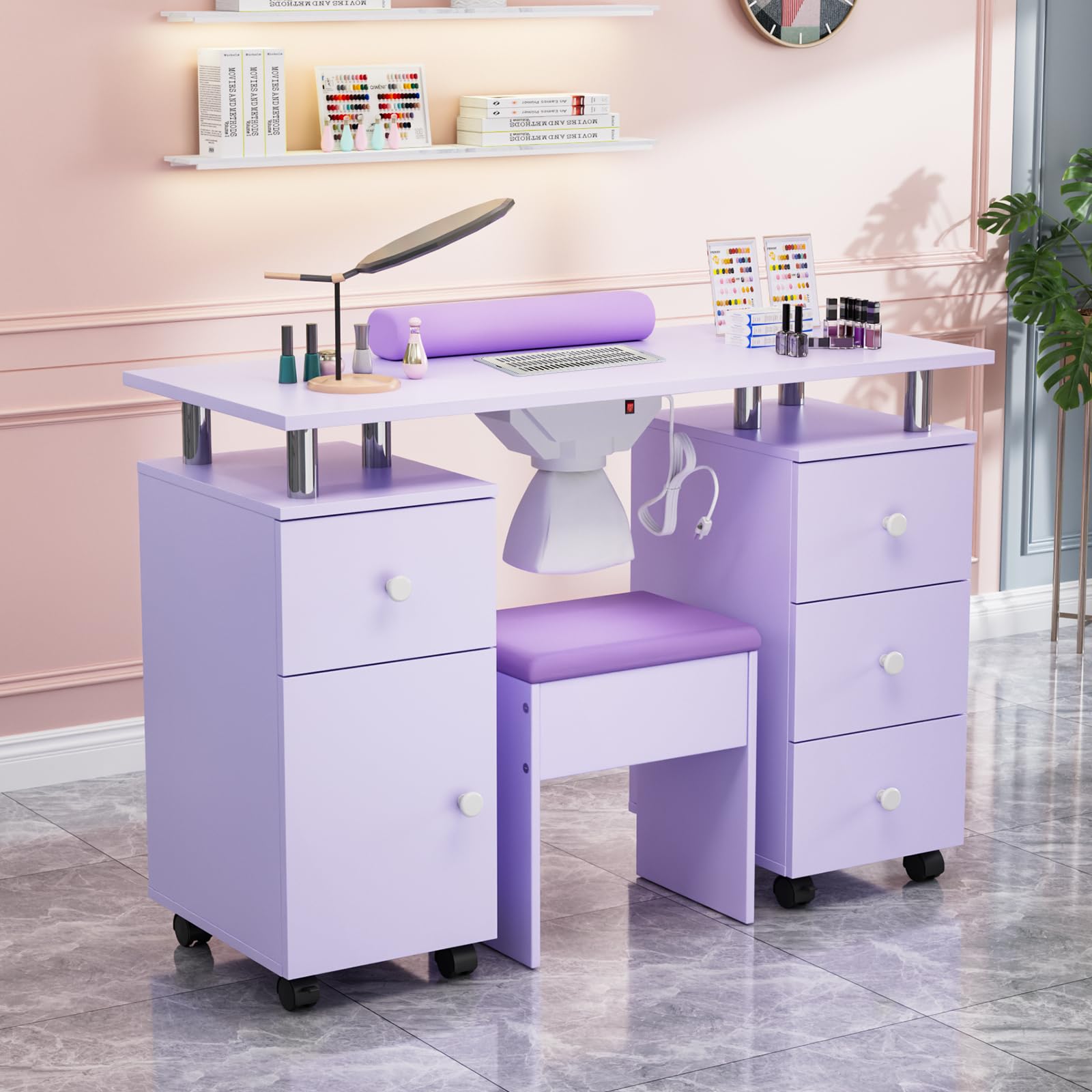 OmySalon MT-DCCH Nail Manicure Table and Chair Set w/Electric Dust Collector & Wrist Rest