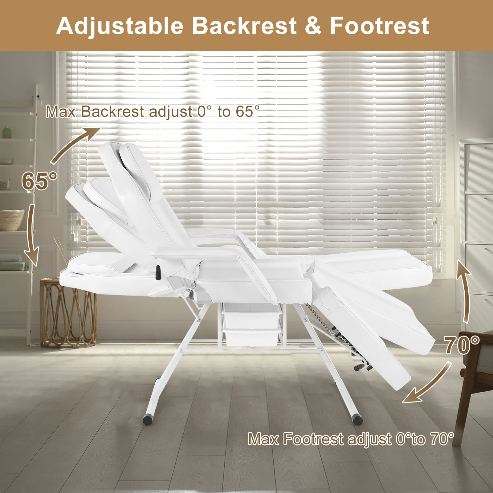 OmySalon SBWD 72in Adjustable Facial Massage Bed w/2 Beauty Baskets