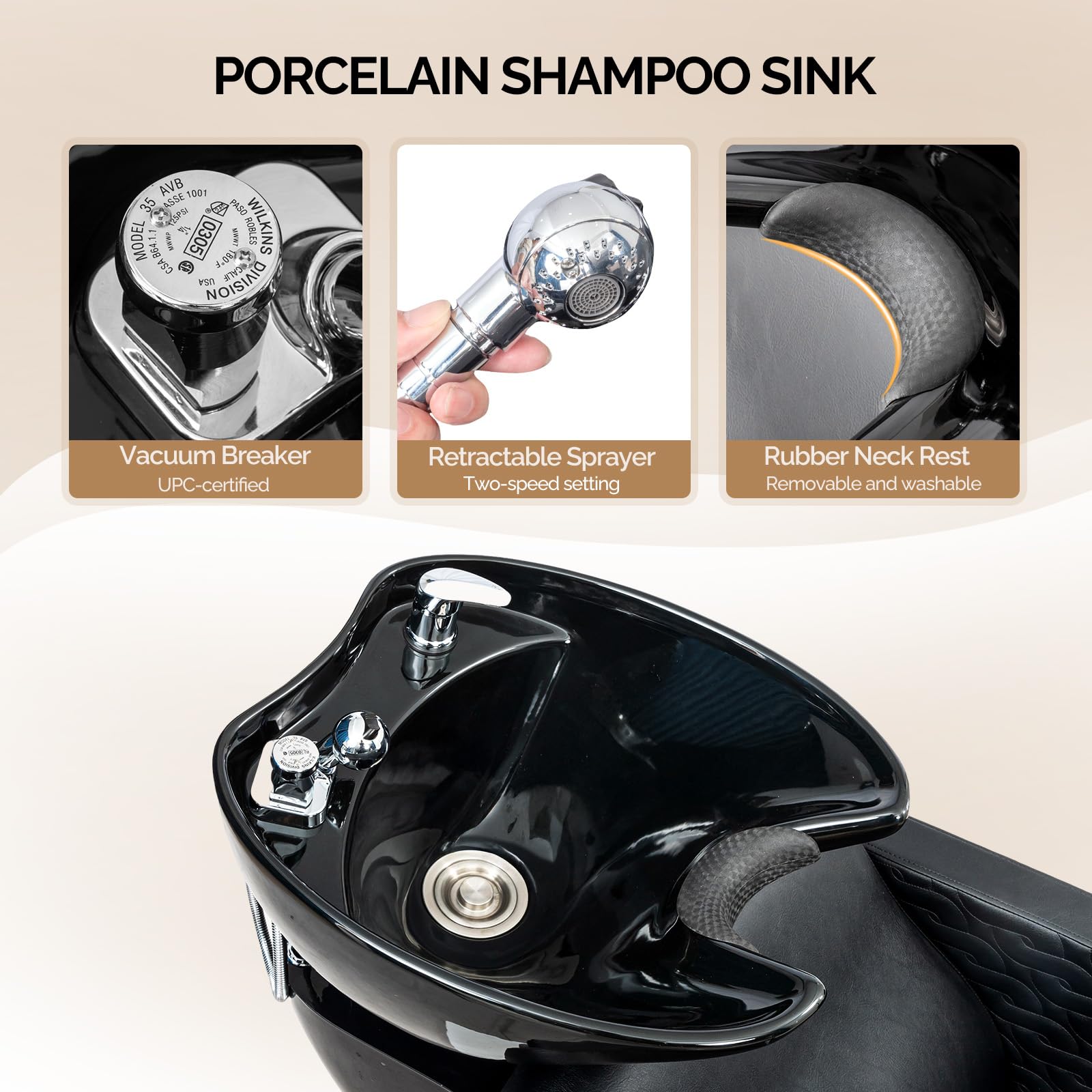 OmySalon BU1411 Salon Shampoo Bowl and Chair Backwash Unit with Tilting Porcelain Bowl
