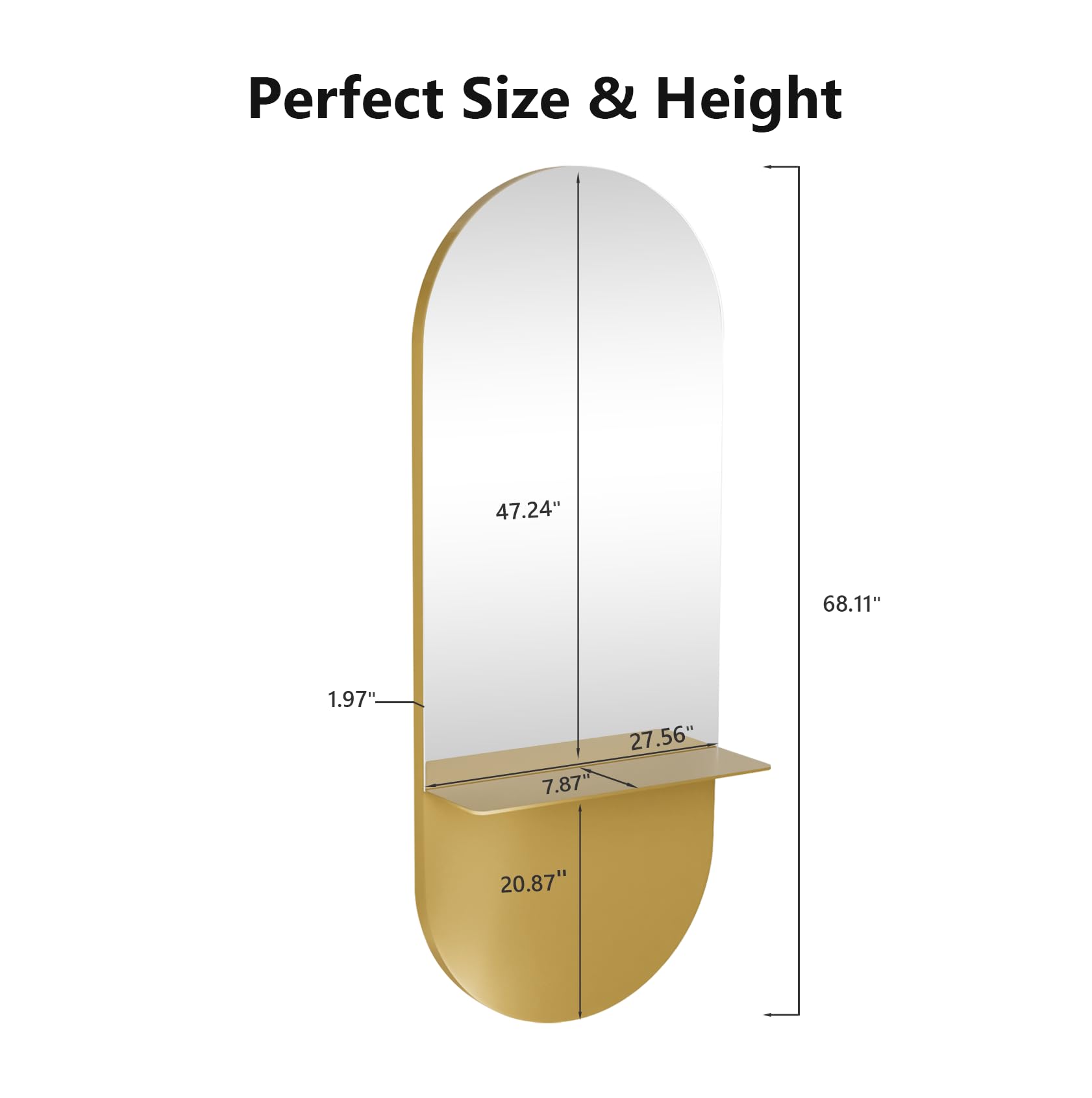OmySalon SMC Large Oval Wall Mounted Full Body Mirror with Removable Shelf