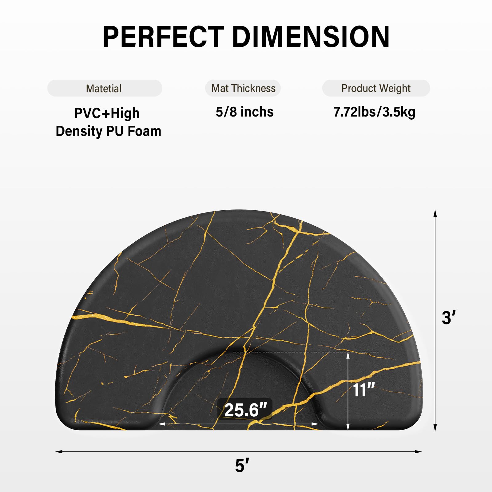 OmySalon 3'x5' Semi Circle Salon Anti Fatigue Mat with Round Cutout 5/8" Thick