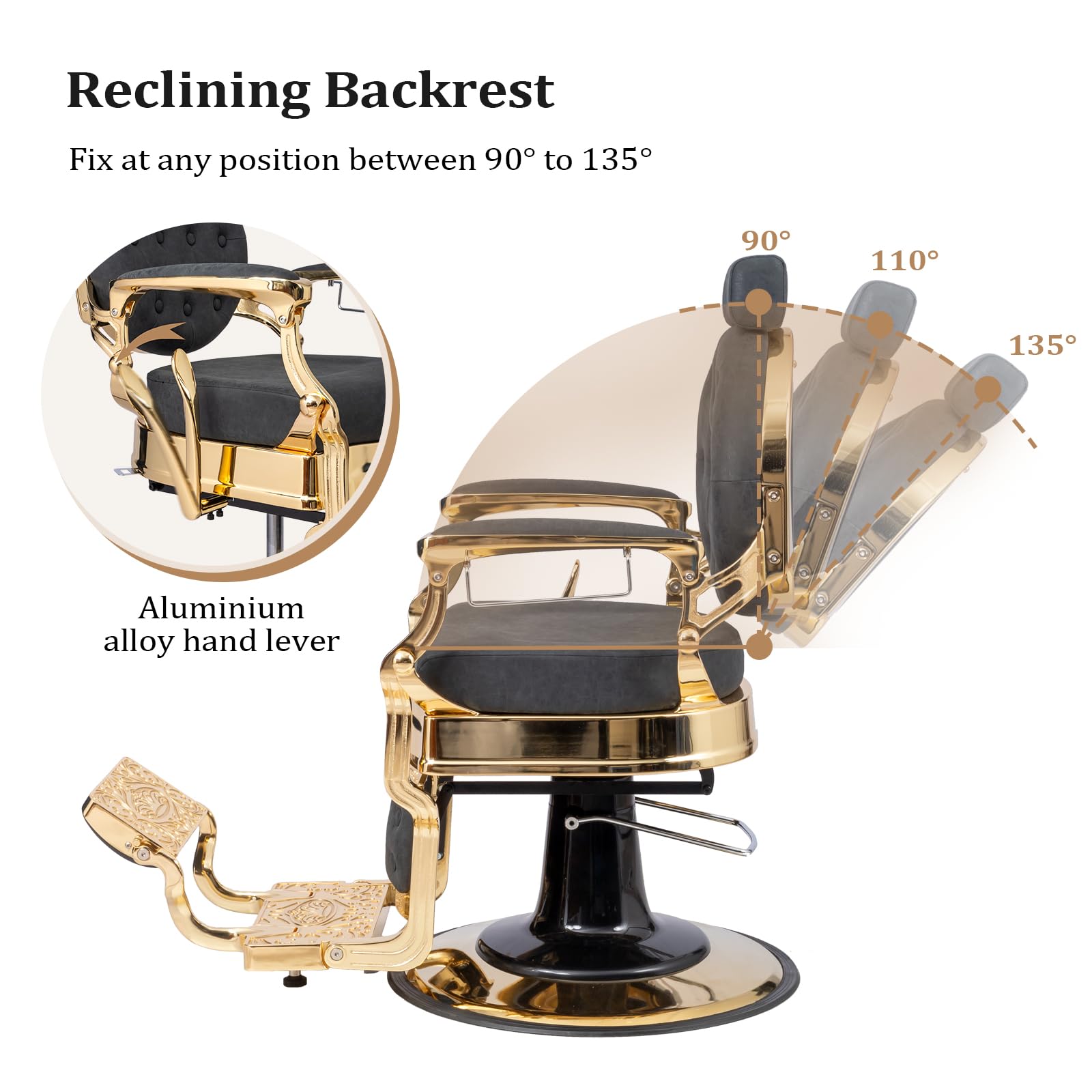 OmySalon BC1601 Vintage Style Heavy Duty Hydraulic Recline Barber Chair