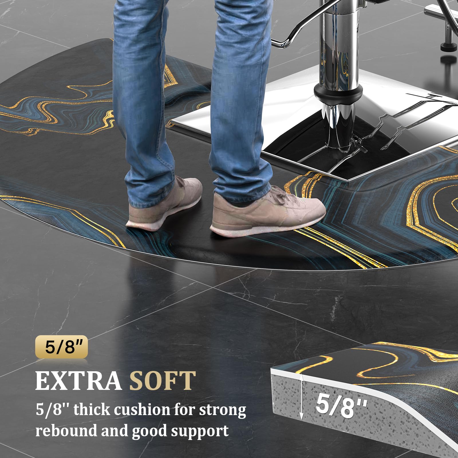 OmySalon 3' x 5' Circular Anti Fatigue Salon Mat for Square Base Styling Chair