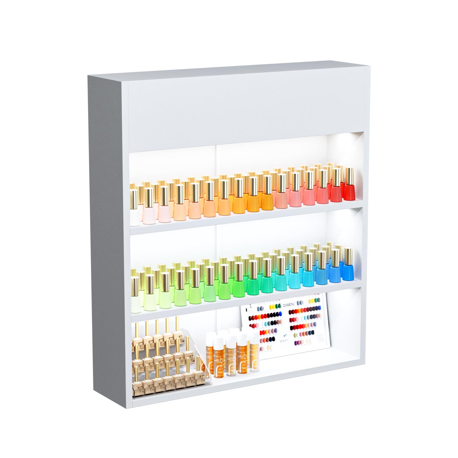 OmySalon 3-Tier Wall Mount LED Wooden Nail Polish Organizer Shelf with USB Touch Control