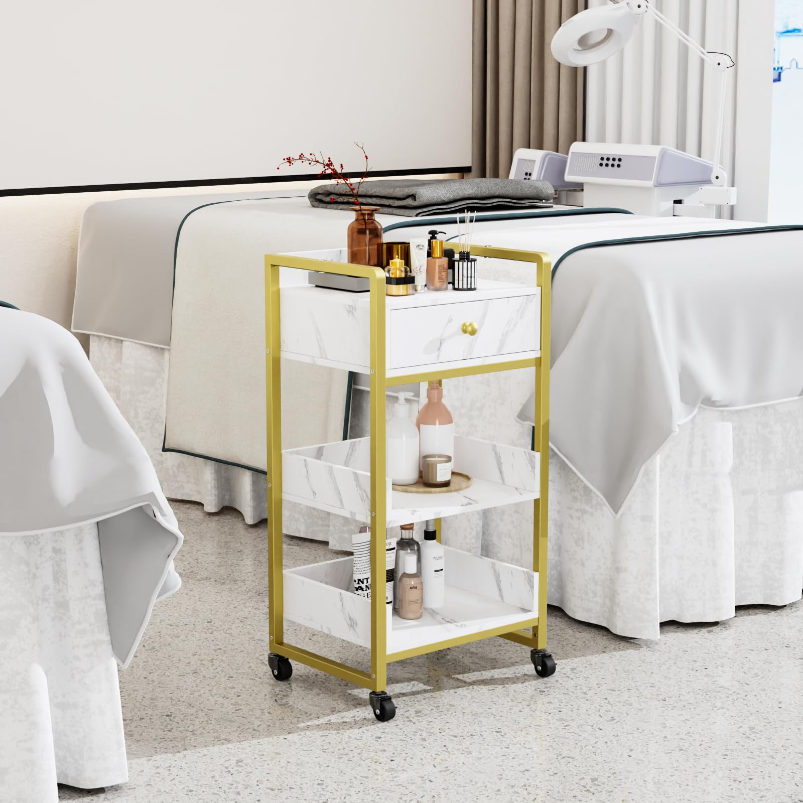 OmySalon Rolling Utility Esthetician Trolley Cart with Wheels